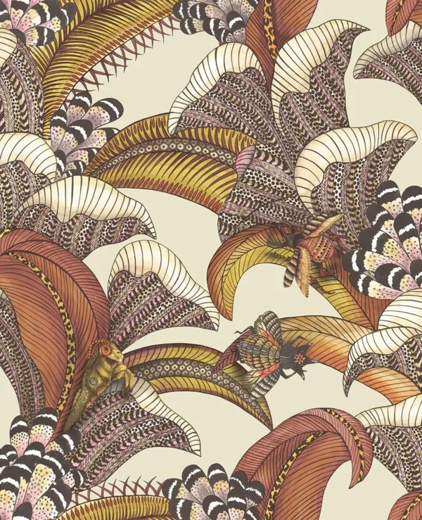 Hoopoe Leaves, Crimson, Canary Yellow, Fuchsia on Stone - Cole & Son