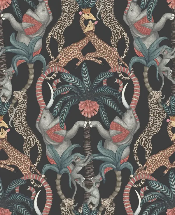 Safari Totem, Ruby & Print Room Blue on Charcoal - Cole & Son