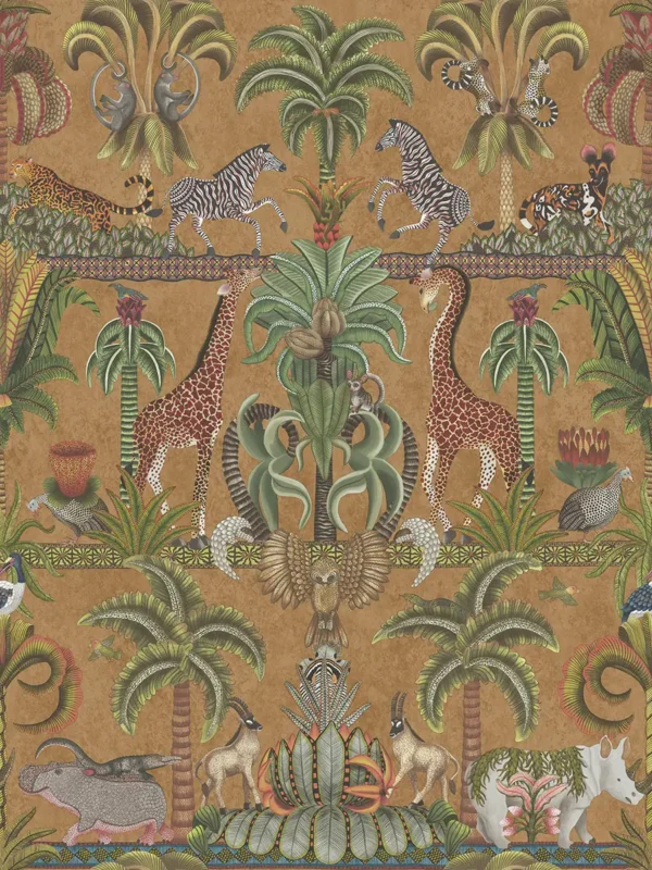 Afrika Kingdom, Olive Green & Spring Green on Metallic Bronze - Cole & Son