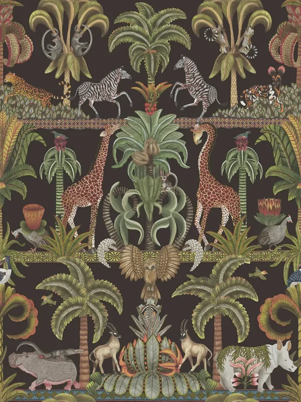 Afrika Kingdom, Olive Green & Spring Green on Black - Cole & Son