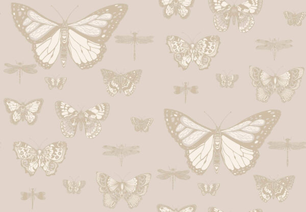 Butterflies & Dragonflies, Metallic Gilver & White on Stone - Cole & Son